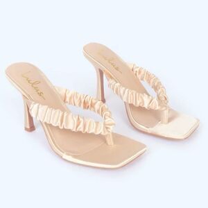Lulu’s Cabrera Champagne Satin Square Toe High Heel Sandals